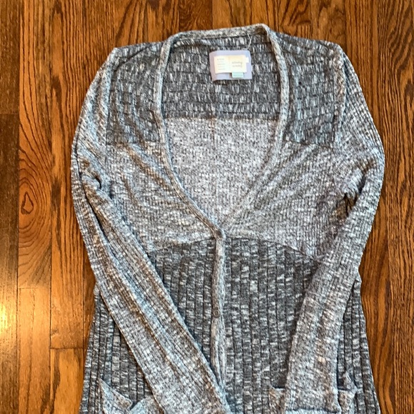 ANTHROPOLOGIE | Black & White Long Lightweight Duster Cardigan w/ Buttons | Sz L - Picture 3 of 6